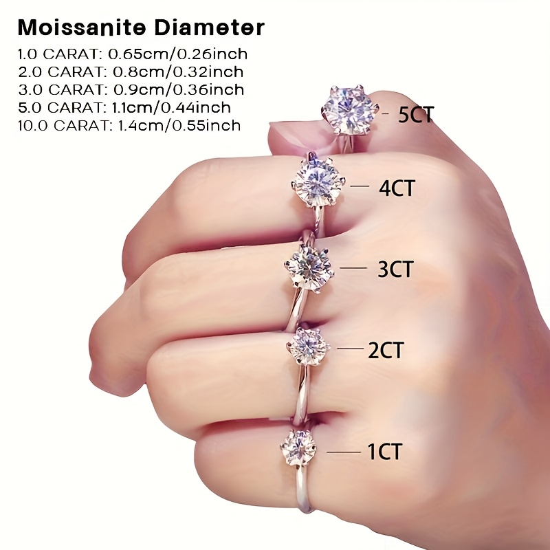 1 2 3 5 10ct Moissanite Promise Ring 925 Sterling Silver Engagement Wedding Ring